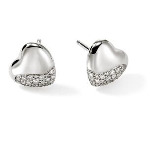 John Hardy STERLING SILVER PAVÉ DIAMOND HEART PEBBLE STUD EARRINGS- brand new